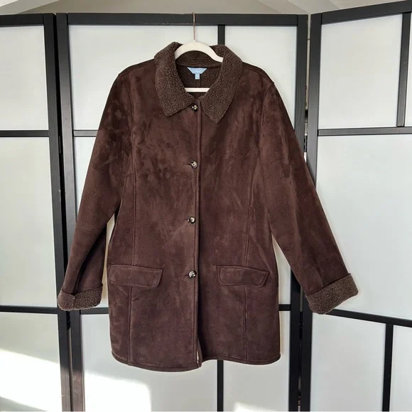 [XL] Denver Hayes Vintage 90’s Chocolate Teddy Button Down Pea Coat Women’s - Picture 4 of 13